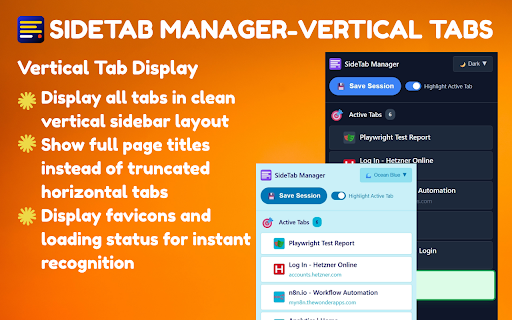 SideTab Manager - Vertical Tabs & Sessions :: Transform Your Tab Management Experience. The Ultimate Vertical Tab Manager for Chrome