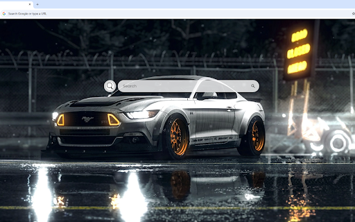 Ford Mustang GT Live Wallpaper :: A white Mustang with orange rims in a snowy scene, paired with quick shortcuts.