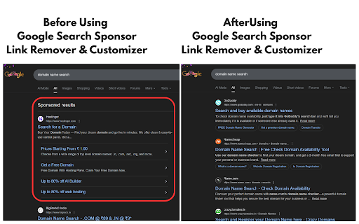 Google Search Sponsorlink Remover And Customizer :: This extension gives you the ability to customize how your Google search results look like.
