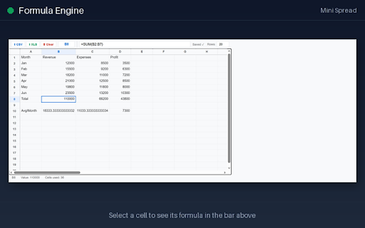 Mini Spread :: Lightweight spreadsheet in your browser. Formulas, range select, CSV/XLS export, Google Drive save. No server, no tracking.