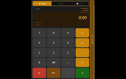 HH_MM_Tri_Calculator :: Three-mode calculator: HH:MM time, standard, and date & time difference with persistent history.