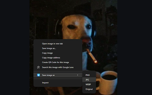 Save Image As :: Download a right-clicked image as PNG, JPG, or WebP.