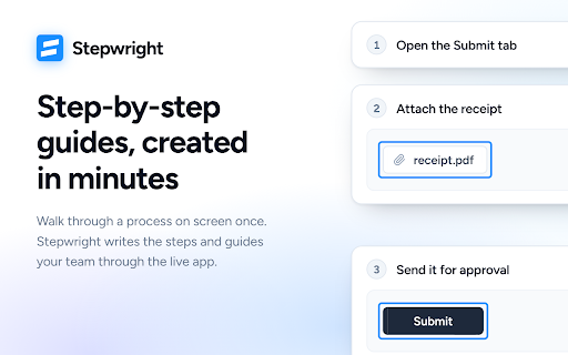 Stepwright :: Record browser workflows as step-by-step guides and play them back with Guide Me.