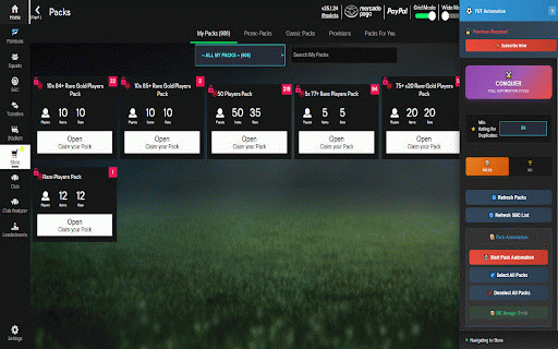 FUT Automation Extension :: Automates FIFA Ultimate Team pack opening and SBC completion cycles by interfacing with paletools