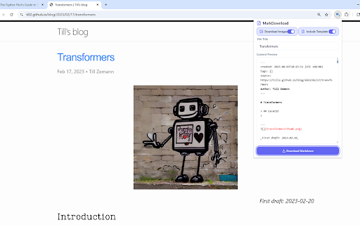 MarkDownload :: This extension works like a web clipper, but it downloads articles in markdown format.