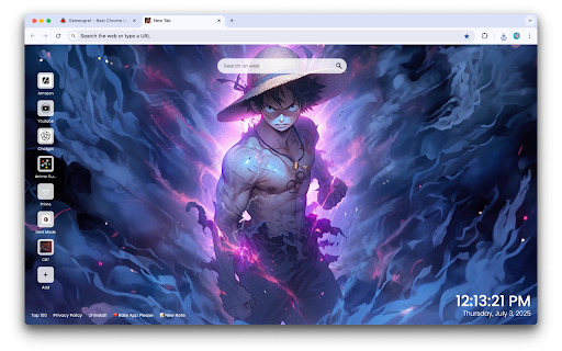 Luffy Live Wallpaper :: Power your Chrome with Luffy Live Wallpaper—an animated tribute to the future Pirate King,featuring Monkey D.Luffy in dynamic action