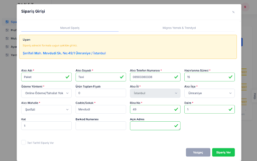 Paket Taxi Havuz :: Getir Restoran, Migros Yemek, Trendyol Go, Yemeksepeti Go ve Partner bilgiler ile Paket Taxi Havuz üzerinde sipariş oluşturur.