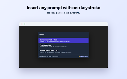 PromptStash: AI Prompt Manager for ChatGPT, Claude & Gemini :: Save, organize & insert your AI prompts in one keystroke. A fast, private, local-first prompt manager for ChatGPT, Claude & Gemini.