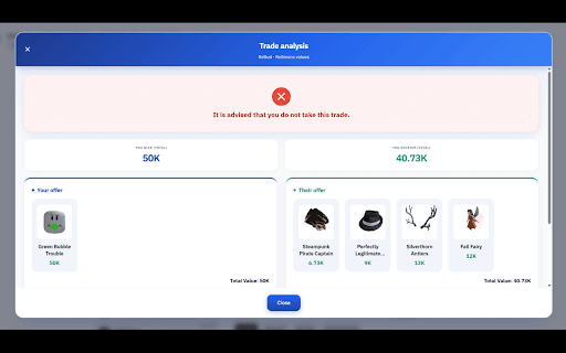 RoBud - Roblox Trade Helper :: Adds an 'Analyze Trade' button to Roblox trade details on the trades page.