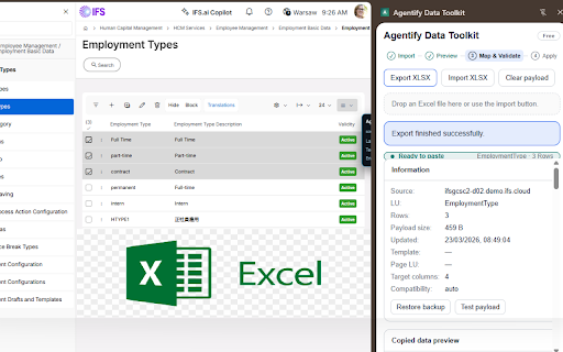 Agentify - IFS Cloud Excel Import :: Agentify extension for row copy, paste, mapping and validation in IFS Cloud.