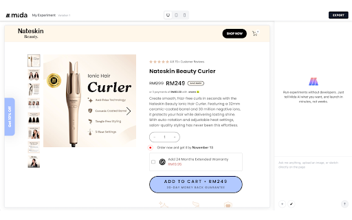 Mida.so - Generative Experimentation (GX) :: From idea to experiment in seconds: type a change, get code, preview immediately.