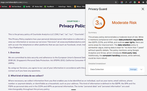 Privacy Guard :: Instantly analyze any website's privacy policy. Get a clear risk score and a detailed breakdown to help protect your data.