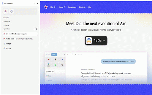 Arc Sidebar :: Arc-style vertical sidebar for Chrome