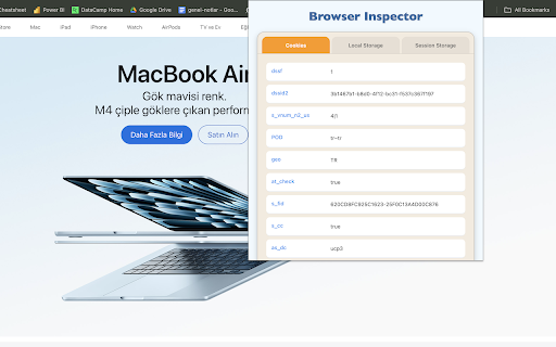 Browser Inspector :: View cookies, session storage, and local storage for the current website