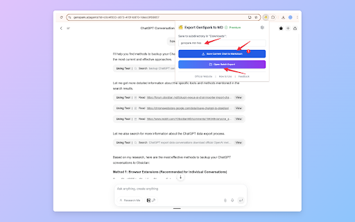 Genspark to Obsidian markdown file :: Save Genspark conversations to Obsidian markdown file with one click. Batch export Genspark conversations