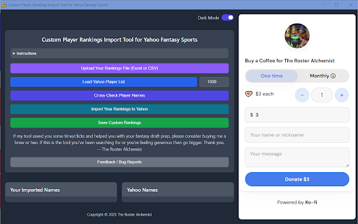 Custom Player Rankings Import Tool for Yahoo Fantasy Sports :: A tool for importing your custom player rankings into Yahoo Fantasy Sports.