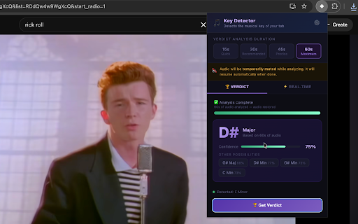 🎵 Key Detector - Real-time Song Key Finder :: Instantly identify the musical key of any audio playing in your tab (YouTube, Spotify, etc.)