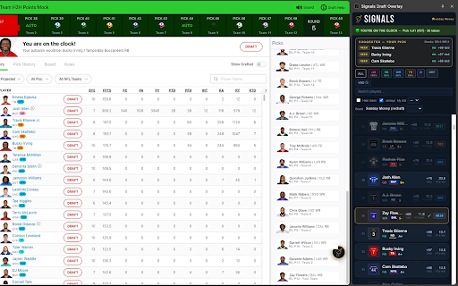 Signals Draft Overlay :: Your Signals draft board, live beside your Sleeper, ESPN, CBS, Fleaflicker or Yahoo draft room — picks strike off as they happen.
