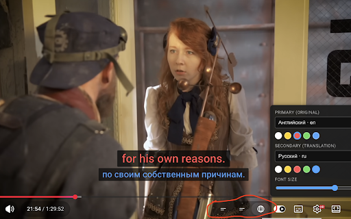 Dual Subtitles for YouTube :: Two subtitles at once on YouTube – pick languages, controls built into the player, and copy words on pause.