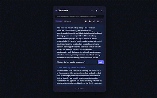 Summate: AI Page Summarizer :: Instant AI summaries of any page. Free on-device AI — no account or API key. Works offline; use your own key for top models.