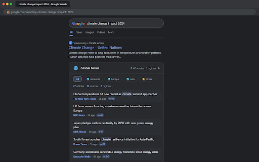 Global News Scraper :: See world news from 100 countries directly in Google search results. Fast parallel fetching, country-level filters.
