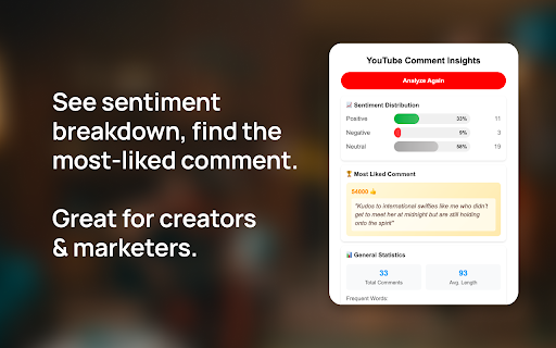YouTube Comment Insights :: Instantly analyze YouTube comments. See sentiment breakdown, find the most-liked comment. Great for creators & marketers.