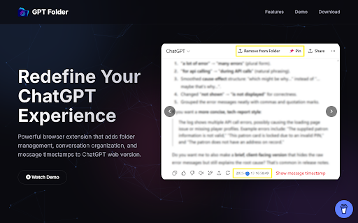 GPT Folder :: Enhanced ChatGPT's session management function to support folder classification and pinned conversations