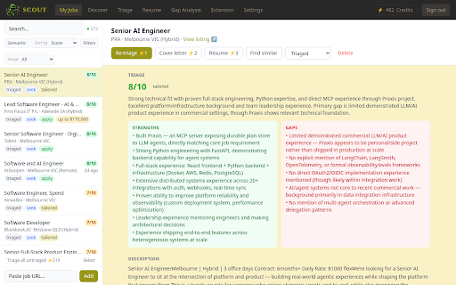 Scout: Job Hunter :: Automatically captures job listings into Scout as you browse LinkedIn and Seek.