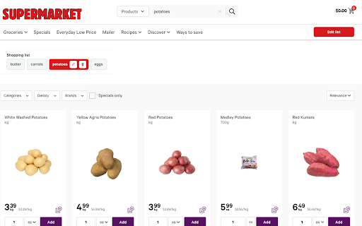 Supermarket list helper :: Paste a shopping list on supported NZ supermarket sites and turn each item into a searchable pill.