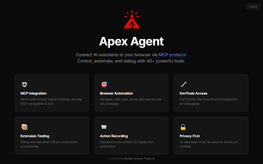 Apex Agent :: Connect AI code editors to your real browser via MCP. Automate, inspect, and debug web pages with trusted input.