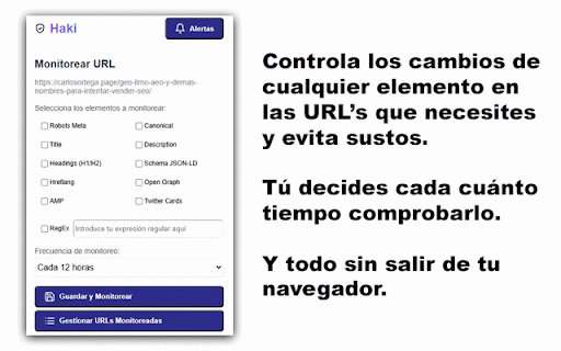 Haki - Website Change Monitor :: Monitorea las URLs clave de tu sitio web (o cualquier otro). Detecta y notifica cambios en su contenido y/o estructura al instante.