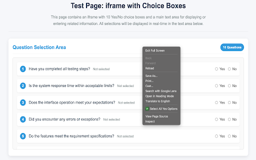 Auto Select First :: Right-click to automatically select the first checkbox/radio group on the page