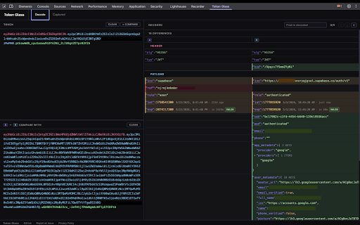 Token Glass :: DevTools extension for inspecting and decoding JWTs in real time. Automatically captures tokens from network requests.