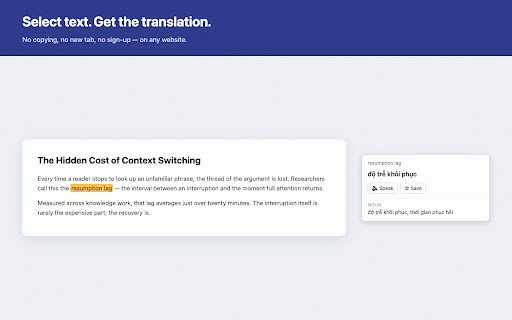 Popup Dictionary - Translate Selected Text :: Select any text to see an instant translation and dictionary definition. Free, no sign-up, works on every site.