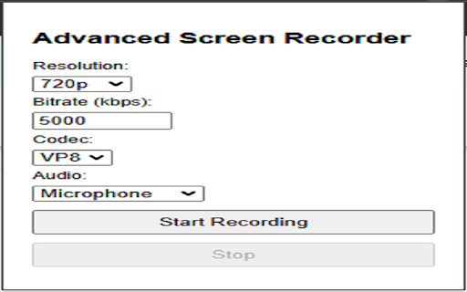 Advanced Screen Recorder :: A screen recorder with resolution, bitrate, and codec selection.