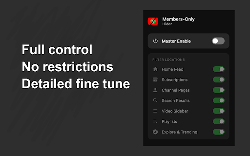 Youtube Members-Only Video Hider :: Intercepts and completely scrubs members-only video payloads natively. Ultra-fast and lightweight.