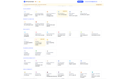 UKPropertyInsight Overlay :: Sold price history, EPC, schools, flood risk and crime data for Rightmove, Zoopla and OnTheMarket listings.