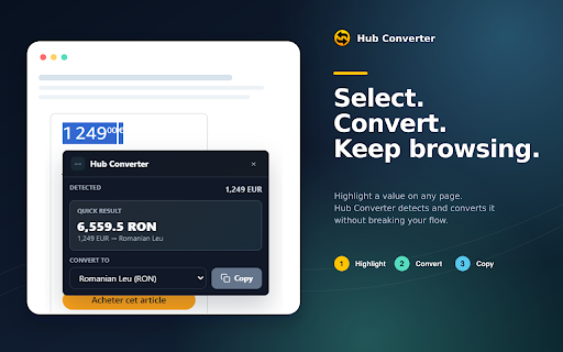 Hub Converter :: Convertissez unités, devises et cryptomonnaies instantanément, avec détection intelligente sur les pages web.