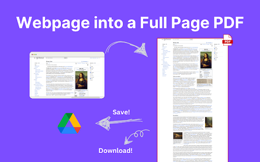 FullPagePDF - Convert Web Pages to PDF Instantly :: Transform any webpage into pixel-perfect, searchable PDFs with one click. Privacy-first design with Google Drive integration.