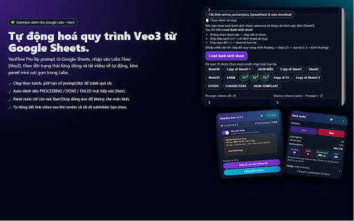 Veo Flow Pro :: Lấy prompt từ Google Sheets, gõ vào Labs Flow (Veo3), tải video về và ghi trạng thái.
