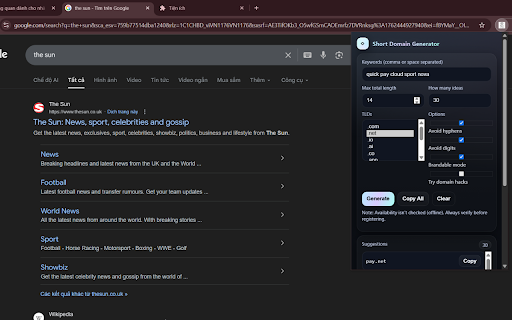 Short Domain Generator :: Generate short, brandable domain ideas offline and copy them in one click.