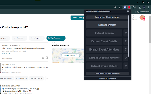 Meetup Scraper: Export Events, Groups, Members & more :: Scrape Events, Groups, Members, and more from meetup, with options to export in formats such as CSV, Excel, JSON and others