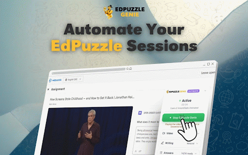 EdPuzzle Genie – Edpuzzle Answers & Auto Solver :: Auto-answer Edpuzzle assignments: AI reads the video transcript, writes open-ended answers, speeds up and plays in background.