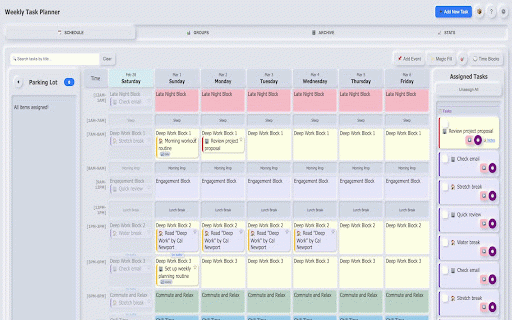 Weekly Task Planner :: A weekly task planner with priority management, scheduling with insights and visual time blocking.