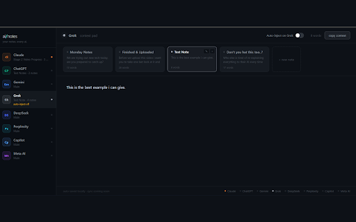 ai/notes :: One notepad. Every AI. Auto-injects your context into every new chat.