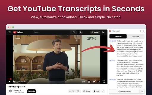 Download YouTube Transcript :: Quickly download YouTube transcript in any language and format. Transcribe a video to text and download subtitles for any workflow.