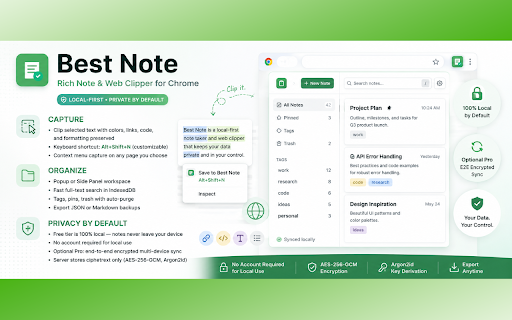 Best Note - Rich Note & Web Clipper :: Capture rich web selections with formatting preserved. Local-first notes, fast search, optional encrypted sync.