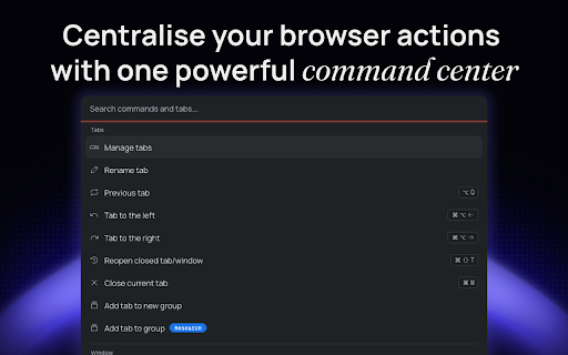 Conduktor: Search, Rename & Group Tabs :: Conduktor is a keyboard-first launcher that helps you navigate tabs, groups, and browser actions faster.