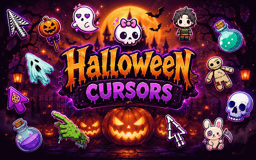 Halloween Cursor - Custom Cursor Chrome :: Trick or treat your browser! Kawaii skulls, love-sick ghosts, witchy cats, voodoo dolls & more!