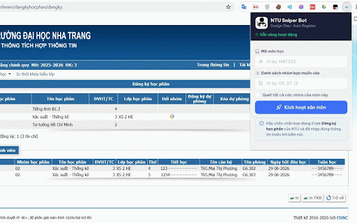 NTU Course Sniper :: Săn môn học NTU – Hỗ trợ đăng ký đa môn theo ưu tiên